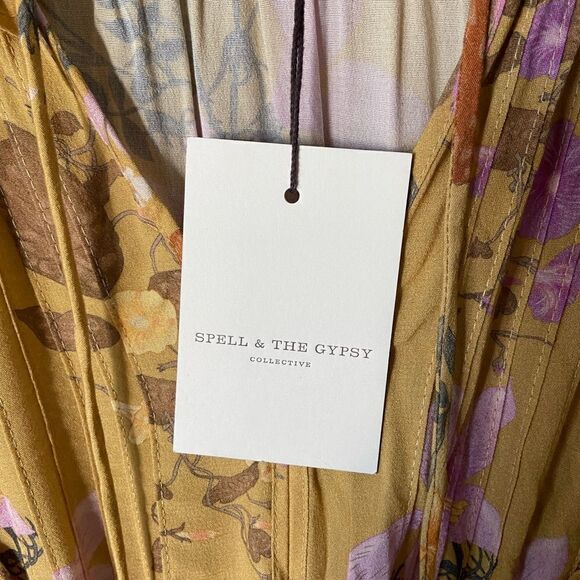 NWT Spell and Gypsy Wild Bloom Playdress Mini Mustard Dress Floral Size XS - Picture 14 of 16